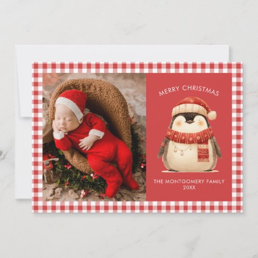 かわいいギンガムチェック家族クリスマスフォトカード シーズンカード (正面)
