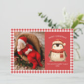 かわいいギンガムチェック家族クリスマスフォトカード シーズンカード (スタンド正面)