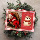 かわいいギンガムチェック家族クリスマスフォトカード シーズンカード