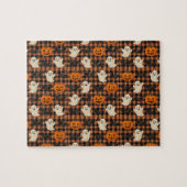 かわいいギンガムハロウィーン幽霊カボチャこうもり ジグソーパズル (横)