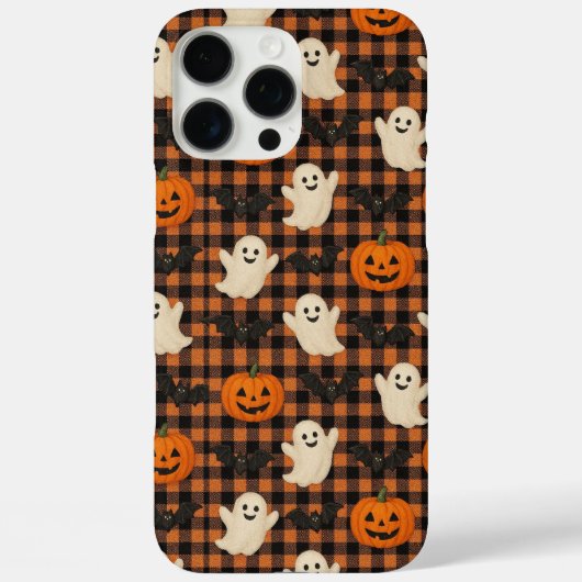 かわいいギンガムハロウィーン幽霊カボチャこうもり Case-Mate iPhoneケース (裏面)