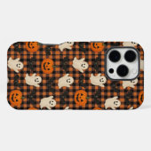 かわいいギンガムハロウィーン幽霊カボチャこうもり iPhoneケース (裏面横)