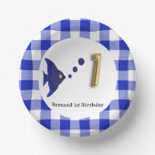 かわいいギンガムブルーフィッシュ&バルーン1歳 ペーパーボウル (正面)