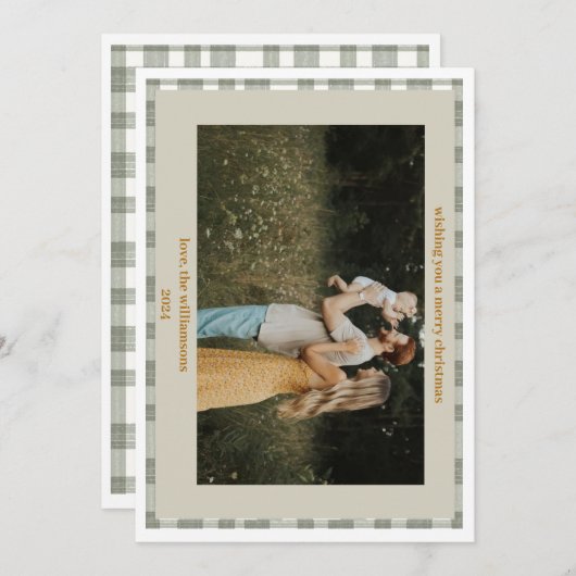 かわいいギンガムプレイドカスタム写真クリスマスカード シーズンカード (正面/裏面)