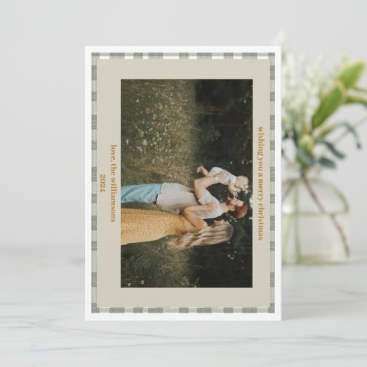 かわいいギンガムプレイドカスタム写真クリスマスカード シーズンカード (スタンド正面)