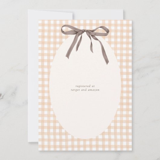 かわいいギンガム秋フローラニュートラルベビーシャワー 招待状 (裏面)