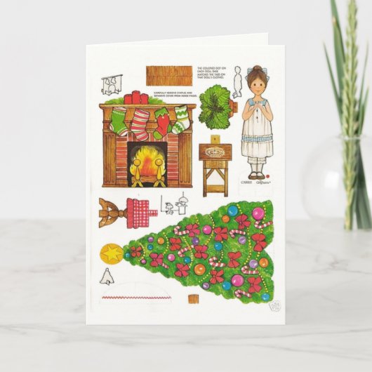 かわいいギンガム オールドファッション クリスマス ペーパードール カード (正面)