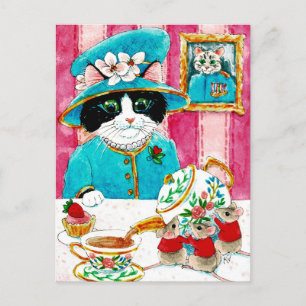 かわいいクイーンエリザベスキャットマウス茶はがき ポストカード