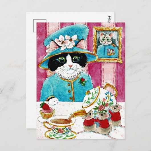 かわいいクイーンエリザベスキャットマウス茶はがき ポストカード (正面/裏面)