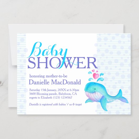 かわいいクエールアートの赤ちゃんシャワーアクアパープル マグネット招待状 (正面)