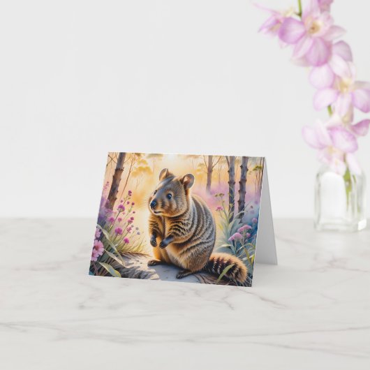 かわいいクオッカ ピンクの花 水彩 ブランケット 挨拶カード カード (蘭)