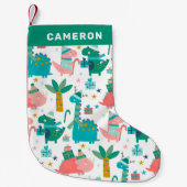 かわいいクカラフルリスマス恐竜パーソナライズされたたち スモールクリスマスストッキング (正面)