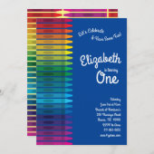 かわいいクカラフルレヨンの子どもたち1歳の誕生日パーティー 招待状 (正面/裏面)