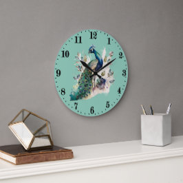 かわいいクジャクの鳥愛好家 ラージ壁時計