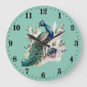 かわいいクジャクの鳥愛好家 ラージ壁時計 (正面)