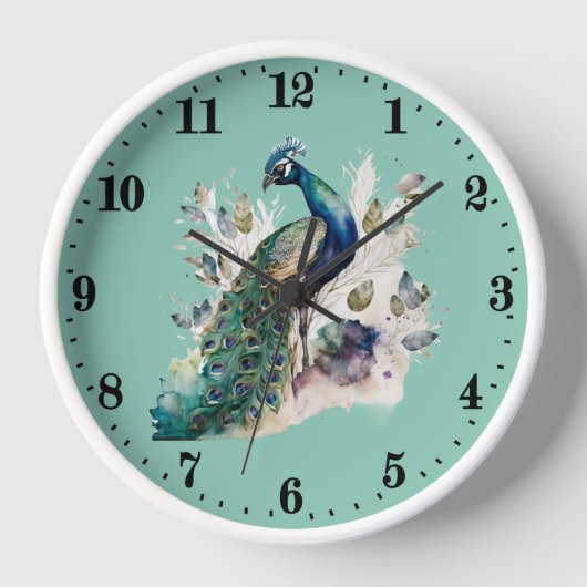 かわいいクジャクの鳥愛好家 壁時計 (正面)