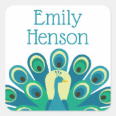 かわいいクジャクパーソナライズされたのステッカー スクエアシール (正面)