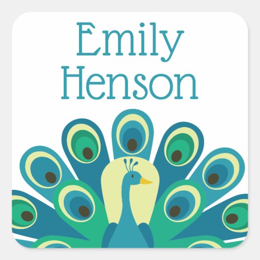 かわいいクジャクパーソナライズされたのステッカー スクエアシール (正面)