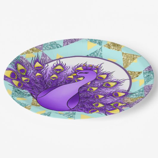 かわいいクジャクパーティー ペーパープレート (アングル)