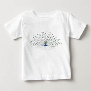 かわいいクジャク絵を描バードシャ子供へツ ベビーTシャツ