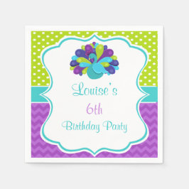 かわいいクジャク緑と紫 スタンダードカクテルナプキン