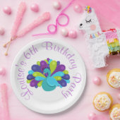 かわいいクジャク緑と紫 ペーパープレート (パーティー)