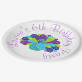 かわいいクジャク緑と紫 ペーパープレート (アングル)