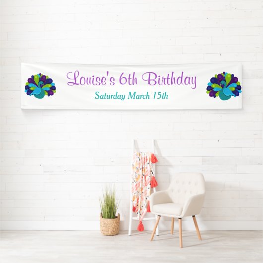 かわいいクジャク緑と紫 横断幕 (インサイチュ)