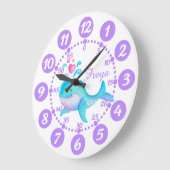 かわいいクジラがアート紫色の白い時計 ラージ壁時計 (傾斜)
