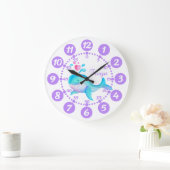 かわいいクジラがアート紫色の白い時計 ラージ壁時計 (ホーム)
