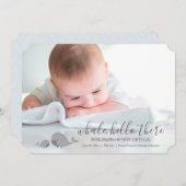 かわいいクジラこんにちはベビー写真の発表 案内状 (正面/裏面)