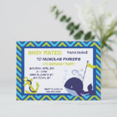 かわいいクジラといかり誕生日パーティーの招待状 招待状 (スタンド正面)