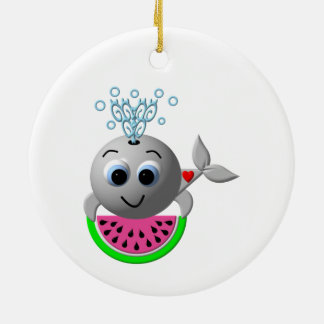 かわいいクジラとスイカ セラミックオーナメント