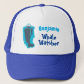 かわいいクジラとセーリングボート漫画イラストレーション キャップ (正面)