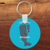 かわいいクジラとセーリングボート漫画イラストレーション キーホルダー (正面)