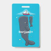 かわいいクジラとセーリングボート漫画イラストレーション バッジ (Back)