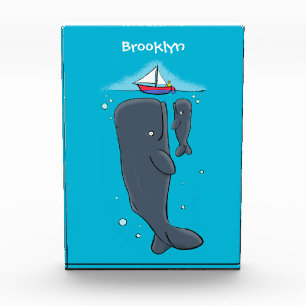 かわいいクジラとセーリングボート漫画イラストレーション フォトブロック