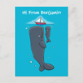 かわいいクジラとセーリングボート漫画イラストレーション ポストカード (正面)