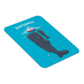 かわいいクジラとセーリングボート漫画イラストレーション マグネット (右側)