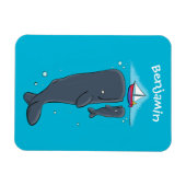 かわいいクジラとセーリングボート漫画イラストレーション マグネット (横)