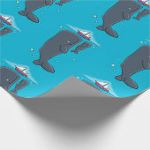 かわいいクジラとセーリングボート漫画イラストレーション ラッピングペーパー (角)