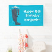 かわいいクジラとセーリングボート漫画イラストレーション 横断幕 (インサイチュ)