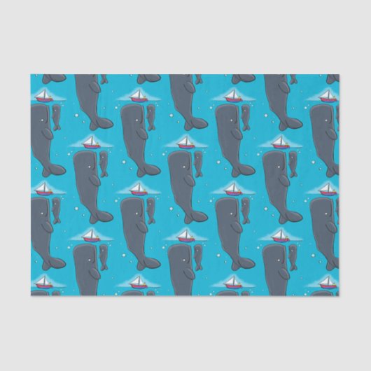 かわいいクジラとセーリングボート漫画イラストレーション 薄葉紙 (正面)