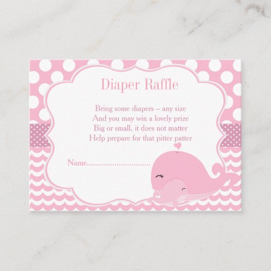 かわいいクジラとベビーピンクガールベビーおむつラッフル エンクロージャーカード (正面)