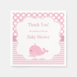 かわいいクジラとベビーピンクガール赤ちゃんシャワー紙 スタンダードカクテルナプキン