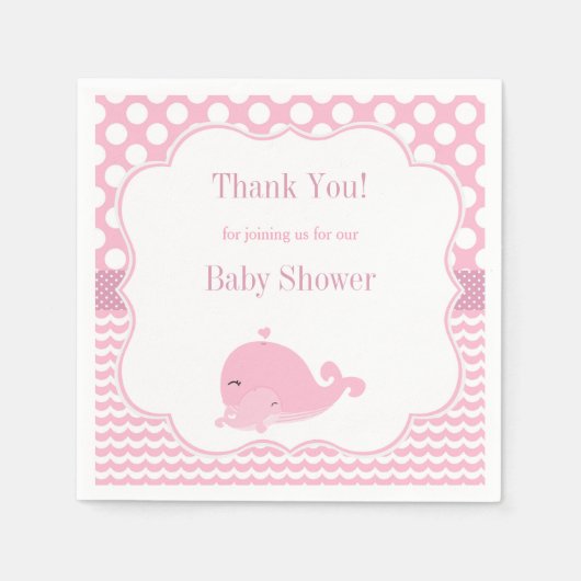かわいいクジラとベビーピンクガール赤ちゃんシャワー紙 スタンダードカクテルナプキン (正面)