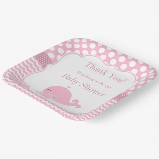 かわいいクジラとベビーピンクガール赤ちゃんシャワー紙 ペーパープレート (傾斜あり)