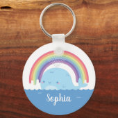 かわいいクジラとレインボーカラフルパーソナライズされた、 キーホルダー (正面)