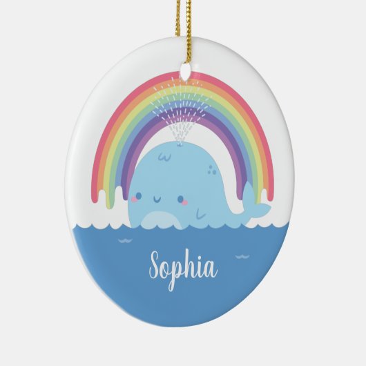 かわいいクジラとレインボーカラフル、 セラミックオーナメント (右)