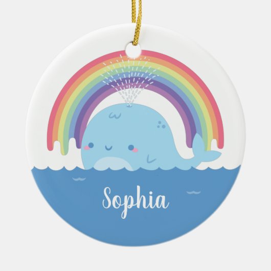 かわいいクジラとレインボーカラフル、 セラミックオーナメント (正面)